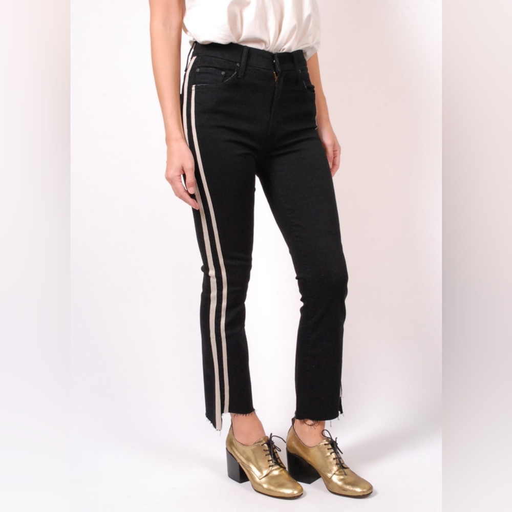 MOTHER Black Ankle Jeans with White Stripes